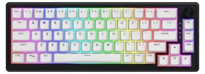 Zdjęcie produktu dla HATOR Skyfall Wireless 65, Przewodowy i Bezprzewodowy, USB + RF Wireless + Bluetooth, Mechaniczna, QWERTY, RGB LED, Czarny, Biały
