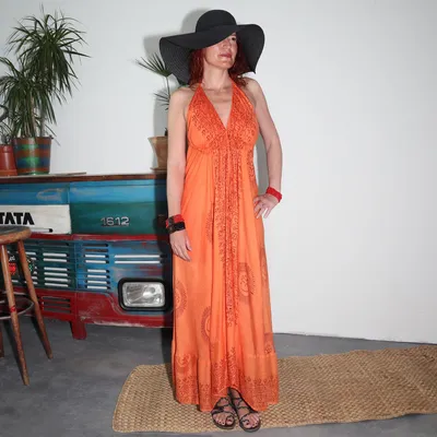 Produktbild von Sommerkleid orange rot Neckholder Kleid Dress Sommer Strand
