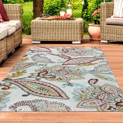 Produktbild von Outdoor Teppich mit Blumen Muster in creme mehrfarbig Größe - 200 x 290 cm