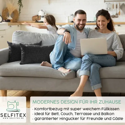 Produktbild von Selfitex 2er Set 30x50 cm, Sofakissen mit Füllung und Bezug, Dekokissen mit weicher Kissenfüllung, robuster Polsterstoff, Farbe: Anthrazit