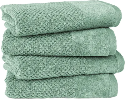 Produktbild von Pure Label 4-TLG Handtücher Set mit Aufhängeschlaufen aus Baumwolle, saugstark und weich | 4er Pack Handtücher 50x100 cm aus Baumwolle, Grün-Salbei
