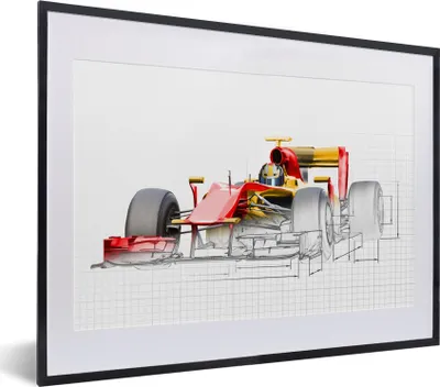 Produktbild von MuchoWow® MuchoWow® Gerahmtes Poster Ein roter Rennwagen aus der Formel 1 in einer Illustration 40x30 cm - Poster mit zchwarzem Bilderrahmen - Bilderrahmen - Poster im Rahmen