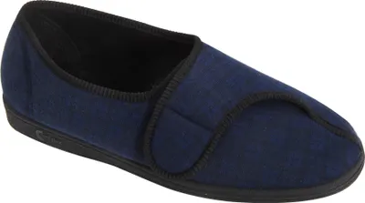 Produktbild von Comfylux Herren Paul Hausschuhe / Pantoffeln mit Klettverschluss, kariert DF815 (47 EU) (Marineblau)