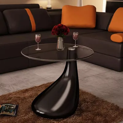 Image de Table basse avec plateau rond en verre noir brillant