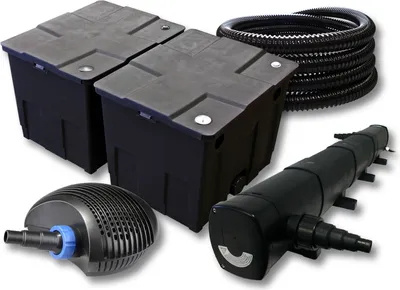 Produktbild von SunSun Komplettset: CBF-350B Teichfilter bis 60000 L Teichfilteranlage als Durchlauffilter, CTF-6000 SuperECO Teichpumpe 6000l/h 40W, CUV-272 Teichklärer UVC Klärer mit 72W, 25m Teichschlauch 25 mm
