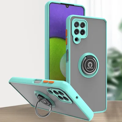 Produktbild von Samsung A22 4G Hülle, Ring Halter Ständer Matte Transluzent TPU Rahmen Stoßfest Schutzhülle für Samsung Galaxy A22 4G Hellblau