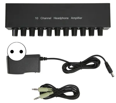 Zdjęcie produktu dla Wzmacniacz słuchawkowy Aux Mini Jack 3,5 mm Wejście 1 w 10 wyjść Kanał Stereo Sound Adapter Rozdzielacz 100-240 V Wtyczka UE