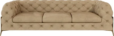 Produktbild von S-STYLE MÖBEL - Chesterfield Sofa 3-Sitzer Nova mit Goldene Metall Füßen aus Beige Samtstoff, B/T/H: 243 cm/ 100 cm/ 75 cm