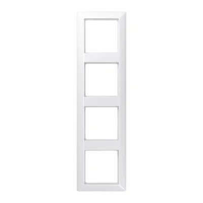 A white, four-gang modular frame for electrical switches or outlets, presented against a white background.