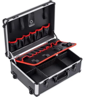 Produktbild von Leerer Werkzeugkoffer MEISTER – Aluminium – 46 x 35 x 19 cm – 15 + 6 Fächer – Ausziehbarer Griff und Rollen