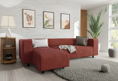 Produktbild von S-STYLE MÖBEL - Malin - Modernes Ecksofa mit Ottomane aus Terrakotta Cord-Stoff mit bequemem Sitz - Ottomane links