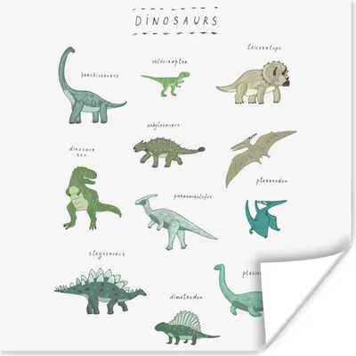 Produktbild von MuchoWow® Poster Kinderzimmer - Dinosaurier - Weiß - Jungen - Mädchen - Kinder 75x75 cm - Wand Dekoration