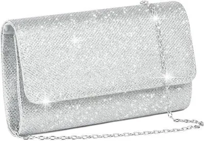 Produktbild von Elegante Silber Glitter Clutch, 20x10x5cm, Damen Abendtasche mit Kette, Party