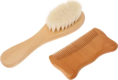 Produktbild von 2 Stück/Set Baby-Haarbürste Kamm Natürliche Woll-Holzhaarbürste Neugeborenen-Kamm Kopfmassagegerät Baby-Pflegeset