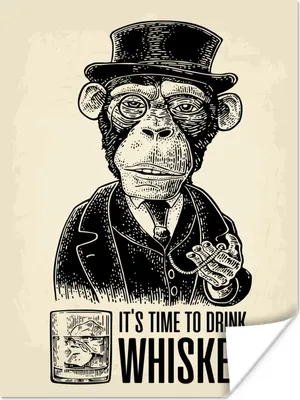 Produktbild von MuchoWow® Poster Mancave - Jahrgang - Whiskey - Affe 90x120 cm - Wohnzimmer