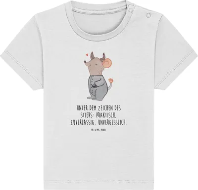 Produktbild von Mr. & Mrs. Panda  T-Shirt Stier Astrologie 0. - 6. Monat - Weiß - Geschenk, Baby, Sternzeichen, Kinder, Tierkreiszeichen, Babyshirt, Baumwolle Shirt, Organic