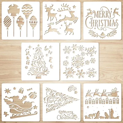 Weihnachtsschablonen, 8 Stück, 13,1x12,9 cm, wiederverwendbar, DIY