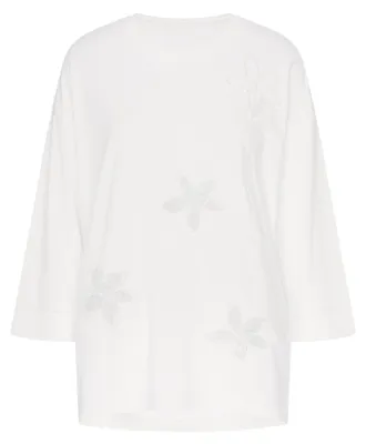 Produktbild von Damen Bluse weiss mit 3/4-Ärmeln, klassischem Rundhalsausschnitt, Größe M