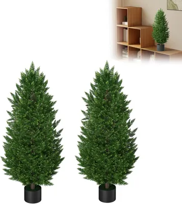 Immagine prodotto di QEENTOE, 2 piante artificiali di cipresso in plastica, piante finte, albero artificiale per soggiorno, camera da letto, ufficio, giardino, 90 cm