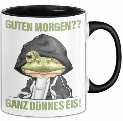 Produktbild von Sarkasmus Tasse Geschenk Lustiger Spruch Guten Morgen Ganz Dünnes Eis Frosch Becher (Schwarz)