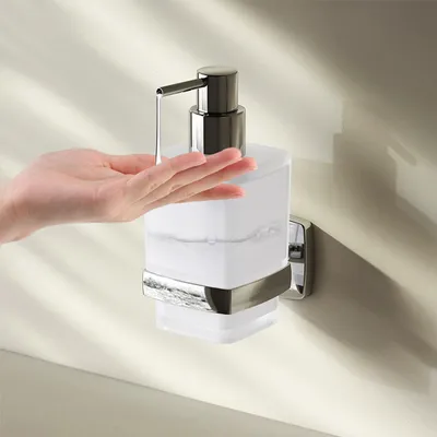 Produktbild von Seifenspender und Seifenschalen, Seifenspender, 250ml Pumpspender aus Milchglas, wandmontierter Seifenspender mit ABS-Pumpenkopf, Geeignet für Bad