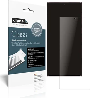 A product package for a screen protector is shown next to a smartphone.
