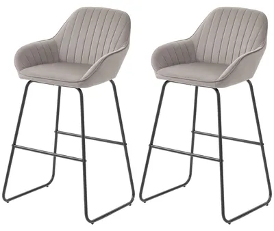 Produktbild von 2er-Set Barhocker – Stoff-Barhocker mit Metallbeinen | Farbe: Grau