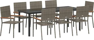 Image de vidaXL Ensemble de jardin pour repas, 9 pièces, gris, en résine tressée