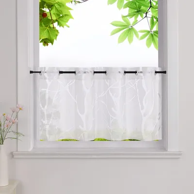 Productafbeelding van HeichkelL Bistro Gordijnen met Oogjes - Transparant Wit 45 x 90 cm