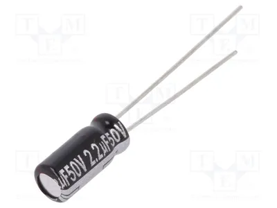 Produktbild von 5x Kondensator: elektrolytisch 2,2uF Ø5x11mm 50VDC THT  20% EEUEB1H2R2S Elektroly
