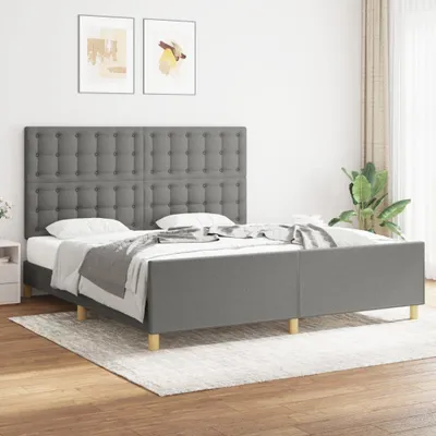 Image de Maison Exclusive - Lit avec tête de lit gris foncé 180 x 200 cm, tissu