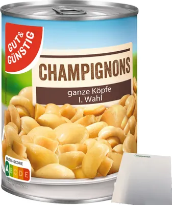 Produktbild von Gut & Günstig Champignons 1. Wahl ganze Köpfe (400g Dose) + usy Block