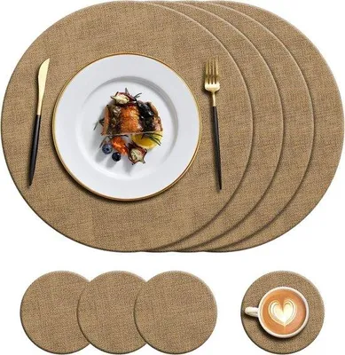 Image de Set de table en cuir résistant à la chaleur avec 4 dessous-de-plat