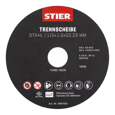 Produktbild von STIER Trennscheiben Stahl, Maße: 115 x 1,5 x 22,23; Form 41; gerade Ausführung; 25 Stück, für Winkelschleifer jeder Art; Für Edelstahl, Stahlguss, etc.