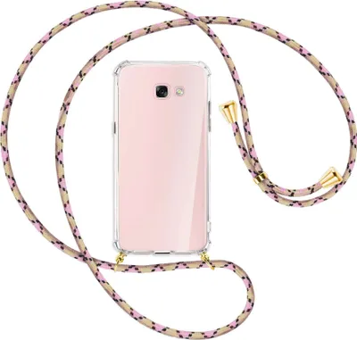 Produktbild von Handykette Backcover-Schutzhülle mit Band (Metall goldfarben) für Samsung Galaxy A7 2017 - rosa Karo