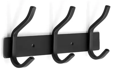 Produktbild von Kleiderhaken, Garderobenstange, Edelstahl-Kleiderhaken mit 3 Haken, Wandhaken, Kleiderstange für Schlafzimmer, Badezimmer (schwarz, 3 Haken)