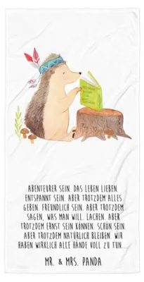 Produktbild von Mr. & Mrs. Panda Handtuch Igel Federschmuck - Weiß - Geschenk, Lagerfeuer, Frottee-Handtuch, Frotteehandtuch, Duschhandtuch, Badehandtuch, Indianer, Strandtuch, Tiere