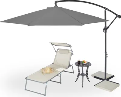 Obrázok produktu pre relaxačný slnečník okrúhly, sivý, naklápací Ø 300,0 cm