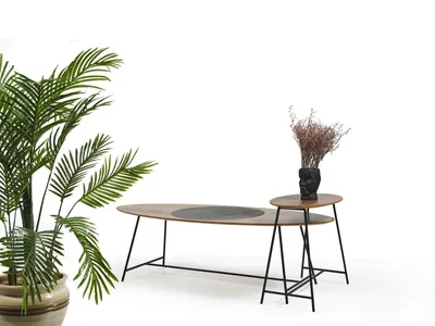 Produktbild von Moderner Tisch Couchtisch Beistelltisch Design Wohnzimmer Holz Oval 2tlg.