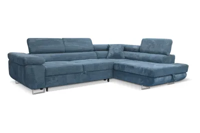 Produktbild von Ecksofa Aller L-form Schlafsofa in Blau Cord Eckcouch mit Schlaffunktion und Bettkasten, Rechts Ottomane