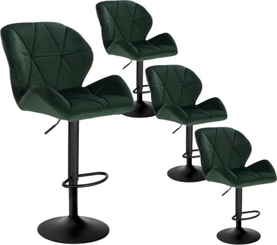 Produktbild von WOLTU 4er Set Barhocker, höhenverstellbar drehbar, Samt Stahl, Dunkelgrün