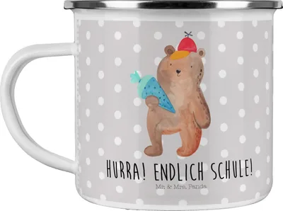 Produktbild von Mr. & Mrs. Panda Teetasse Bär Schultüte - Grau Pastell - Geschenk, becher emaille, Schulbeginn, Erster Schultag, Pott, Schulanfang, Haferl, Grundschule, Tasse, Teddy