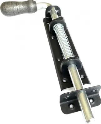 Produktbild von BKshop | Türriegel - Federriegel - 400x50 mm - Schwarz Verzinkt - Für Türen und Schränke - Torriegel - WSP 400c - Griff aus Holz
