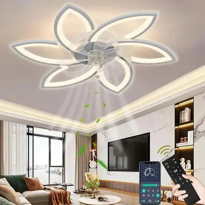 Produktbild von Deckenventilator mit dimmbarer LED-Beleuchtung, 6 Lichter, Fernbedienung, leise, ideal für Schlafzimmer, Küche, Wohnzimmer