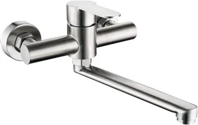 Obrázek produktu pro Kuchyňská baterie pro montáž na zeď – kuchyňská směšovací baterie – čištění dřezu – otočná o 360 stupňů – rameno o délce 35 cm – stříbrná