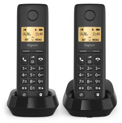 Produktbild von Gigaset BASIC 100 DUO, Analoges/DECT-Telefon, Kabelloses Mobilteil, Freisprecheinrichtung, 50 Eintragungen, Anrufer-Identifikation, Schwarz