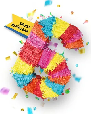 Produktbild von Pinata Zahl 6 Kinder zum 6-ten Kinder-Geburtstag Schlag-Pinata 50 x 35 x 8cm Outdoor Spiel Geburtstagsdeko