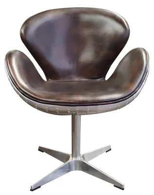 Productafbeelding van Ohrensessel, Eggchair, bruin leer, metalen frame, Egg Chair, Flieger Club fauteuil, nieuw, zilver