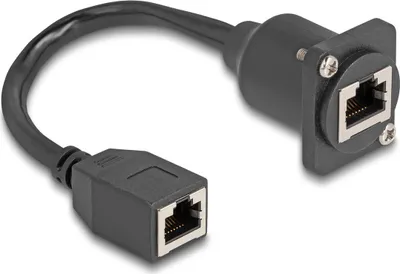 Produktbild von Delock - Netzwerkverlängerungskabel - RJ-45 (W) zu RJ-45 (W) mit Muttern - 20 cm - 6 mm - STP - CAT 5e - Schwarz