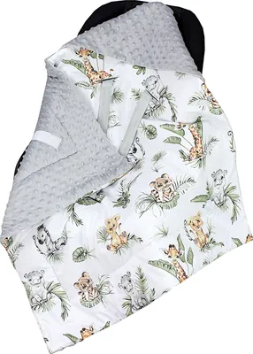 Produktbild von TupTam Baby Winter Einschlagdecke Babydecke 75x75cm für Autositz Babyschale Wattiert Minky Baumwolle Universal, Farbe: Safari / Löwe / Braun / Blätter / Grün, Größe: Einheitsgröße